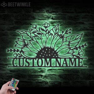 Custom-Half-Sunflower-Monogram-Metal-Wall-Art-LED-Light-3