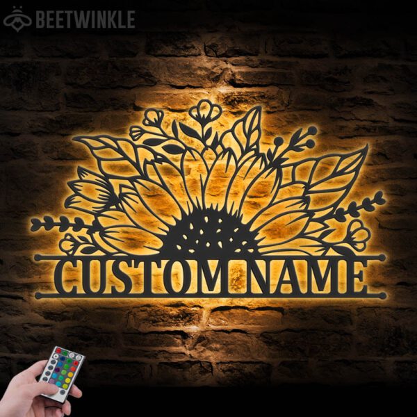 Custom-Half-Sunflower-Monogram-Metal-Wall-Art-LED-Light-8