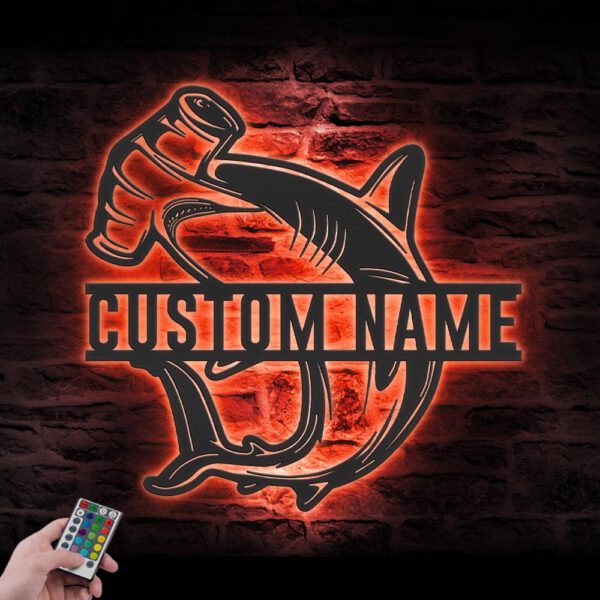 Custom-Hammerhead-Shark-Metal-Wall-Art-LED-Light-5