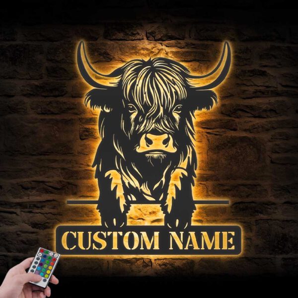 Custom-Highland-Cow-Farmhouse-Metal-Wall-Art-LED-Light-4