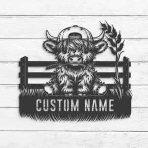 Custom-Highland-Cow-Wearing-Ballcap-Farmhouse-Metal-Wall-Art-LED-Light-2