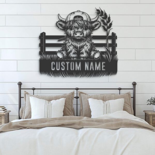 Custom-Highland-Cow-Wearing-Ballcap-Farmhouse-Metal-Wall-Art-LED-Light-6