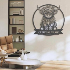 Custom-Highland-Cow-With-Flower-Metal-Wall-Art-LED-Light-2-1