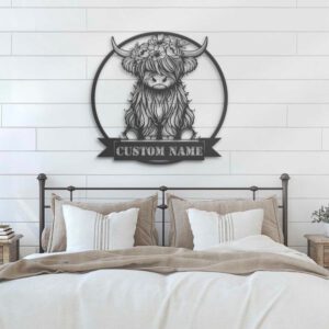 Custom-Highland-Cow-With-Flower-Metal-Wall-Art-LED-Light-3-1