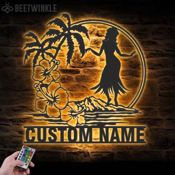 Custom-Hula-Dancer-Hawaiian-Flower-Scene-Metal-Wall-Art-LED-Light-7