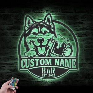 Custom-Husky-Malamute-Mix-Thirsty-Beer-Pub-Metal-Wall-Art-LED-Light_1