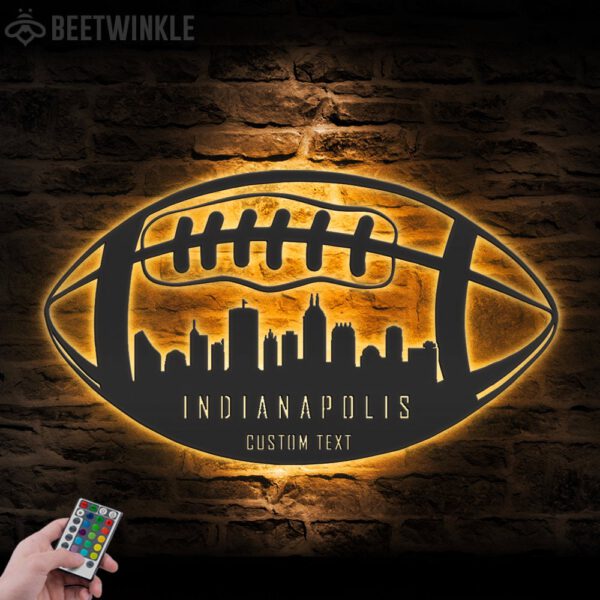 Custom-Indianapolis-Skyline-American-Football-Metal-Wall-Art-LED-Light-6