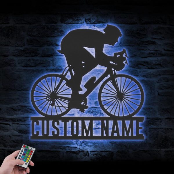 Custom-Man-Road-Bike-Racing-Metal-Wall-Art-LED-Light-4