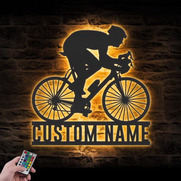 Custom-Man-Road-Bike-Racing-Metal-Wall-Art-LED-Light-5