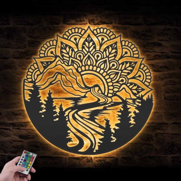 Custom-Mandala-Mountain-Yoga-Nature-Metal-Wall-Art-with-LED-Light-2