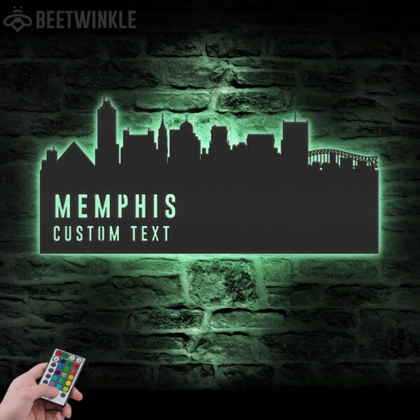 Custom-Memphis-Skyline-Metal-Wall-Art-LED-Light-3