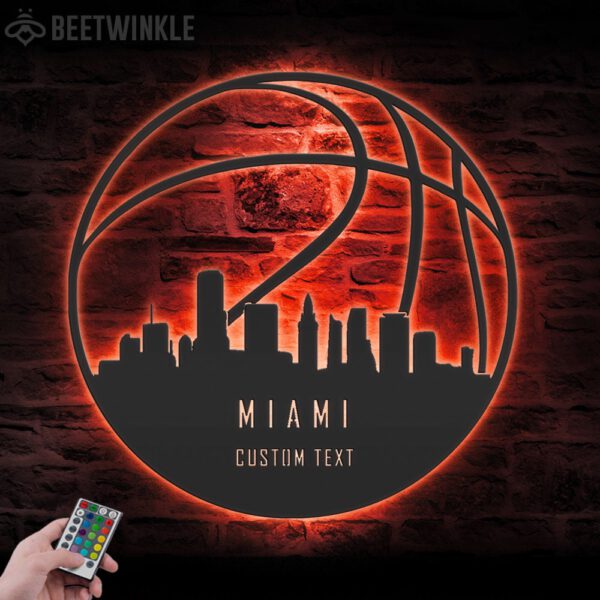 Custom-Miami-Skyline-Basketball-Metal-Wall-Art-LED-Light-5