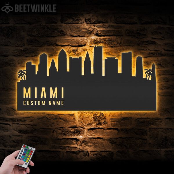 Custom-Miami-Skyline-Metal-Wall-Art-LED-Light