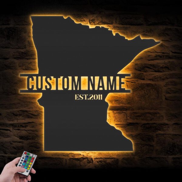 Custom-Minnesota-Map-Metal-Wall-Art-LED-Light-1