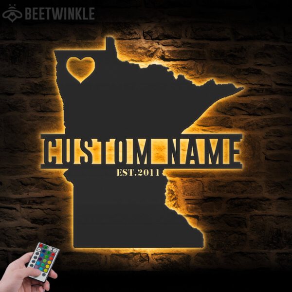 Custom-Minnesota-Map-Metal-Wall-Art-LED-Light-5