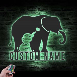 Custom-Mom-Baby-Father-Elephant-Metal-Wall-Art-LED-Light-2