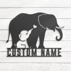 Custom-Mom-Baby-Father-Elephant-Metal-Wall-Art-LED-Light-3