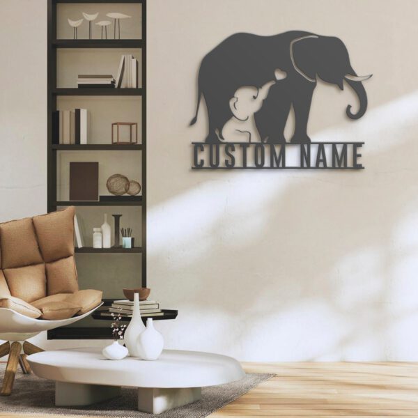 Custom-Mom-Baby-Father-Elephant-Metal-Wall-Art-LED-Light-4