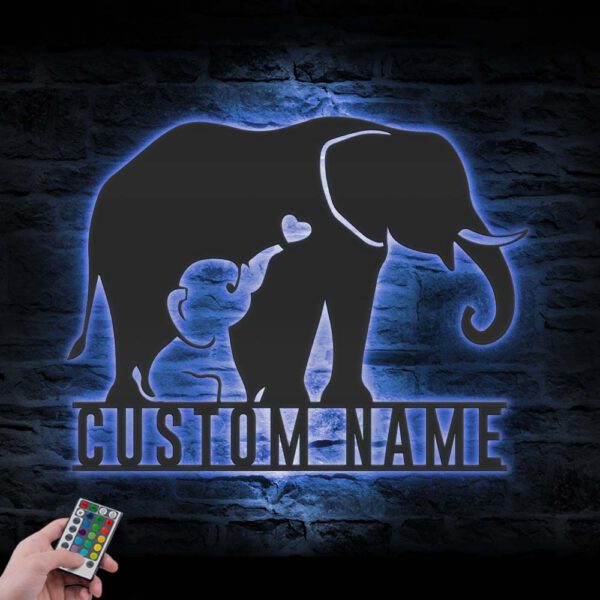 Custom-Mom-Baby-Father-Elephant-Metal-Wall-Art-LED-Light-6