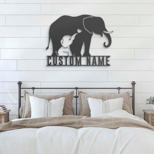 Custom-Mom-Baby-Father-Elephant-Metal-Wall-Art-LED-Light