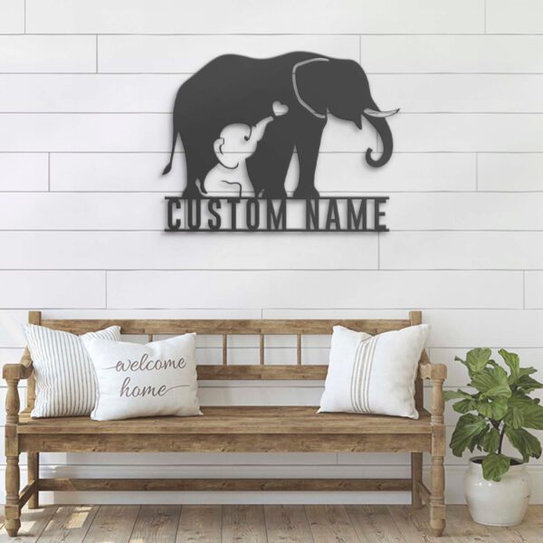 Custom-Mom-Baby-Father-Elephant-Metal-Wall-Art-LED-Light-7