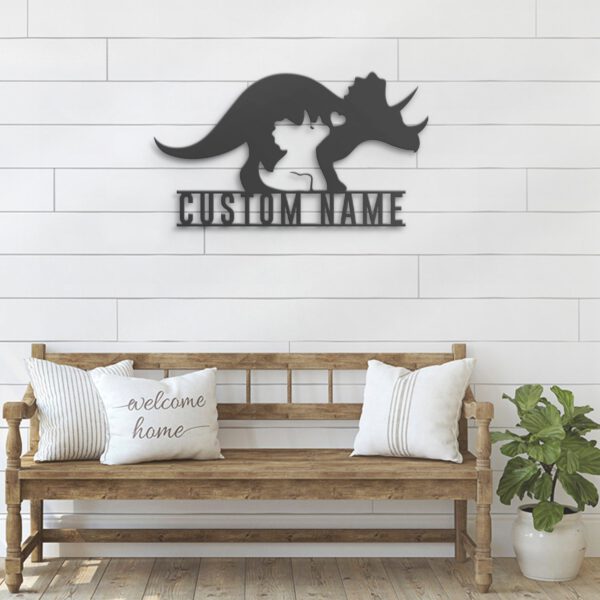 Custom-Mom-Baby-Father-Triceratops-Dinosaur-Metal-Wall-Art-LED-Light