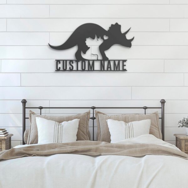 Custom-Mom-Baby-Father-Triceratops-Dinosaur-Metal-Wall-Art-LED-Light-7