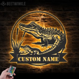 Custom-Mom-Child-Alligator-Metal-Wall-Art-LED-Light-3