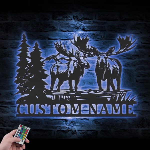 Custom-Moose-Huting-Metal-Wall-Art-LED-Light-2-2