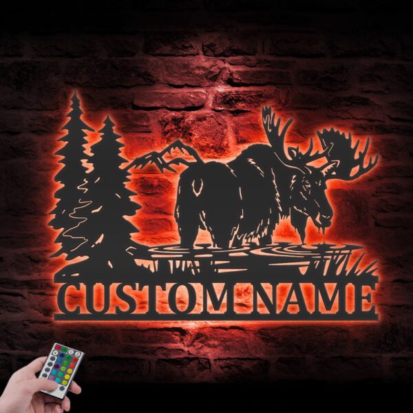 Custom-Moose-Huting-Metal-Wall-Art-LED-Light-2