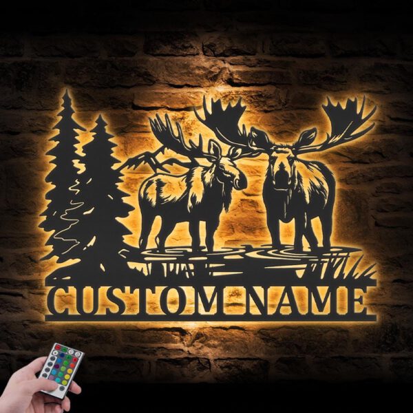 Custom-Moose-Huting-Metal-Wall-Art-LED-Light-5-2