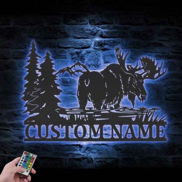 Custom-Moose-Huting-Metal-Wall-Art-LED-Light-6