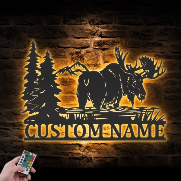 Custom-Moose-Huting-Metal-Wall-Art-LED-Light-7