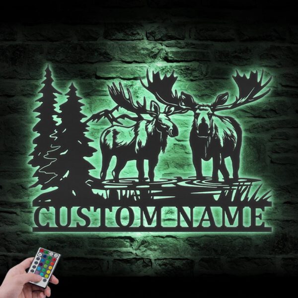 Custom-Moose-Huting-Metal-Wall-Art-LED-Light-9