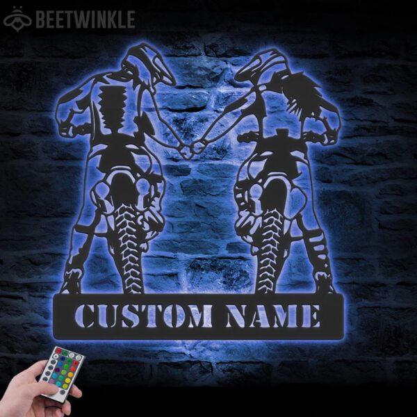 Custom-Motocross-Biker-Couple-Holding-Hand-Metal-Wall-Art-LED-Light-3