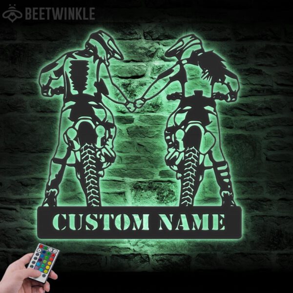 Custom-Motocross-Biker-Couple-Holding-Hand-Metal-Wall-Art-LED-Light-5