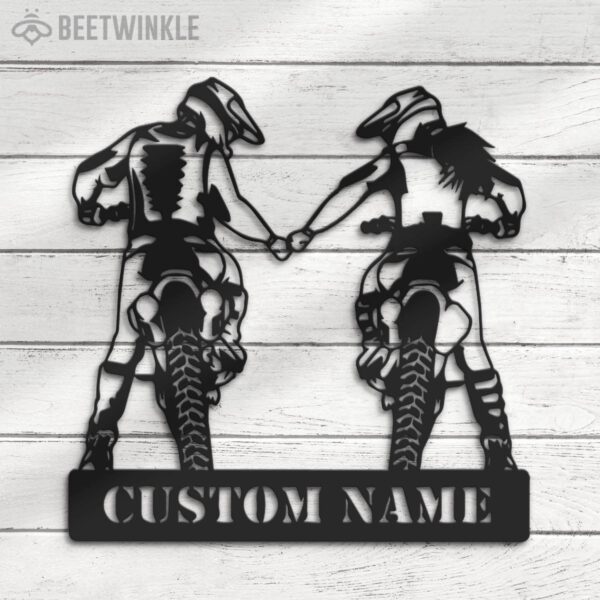 Custom-Motocross-Biker-Couple-Holding-Hand-Metal-Wall-Art-LED-Light-8