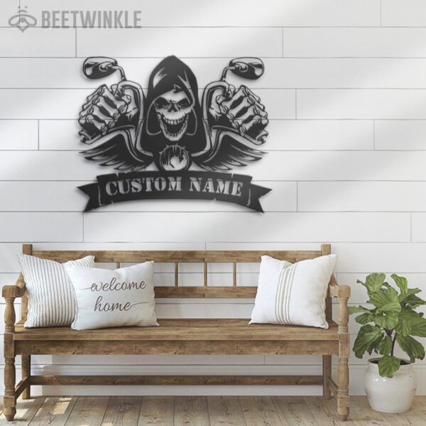 Custom-Motocross-Skull-Biker-Metal-Wall-Art-LED-Light-5