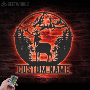 Custom-Mountain-Forest-Deer-Hunting-Metal-Wall-Art-LED-Light-2