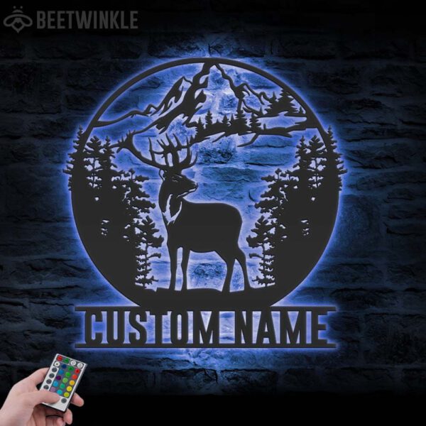 Custom-Mountain-Forest-Deer-Hunting-Metal-Wall-Art-LED-Light-7