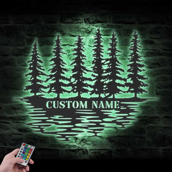 Custom-Nature-Wispy-Pine-Tree-Lake-Metal-Wall-Art-LED-Light-4