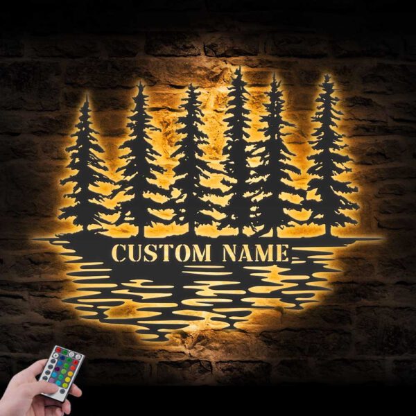 Custom-Nature-Wispy-Pine-Tree-Lake-Metal-Wall-Art-LED-Light-8