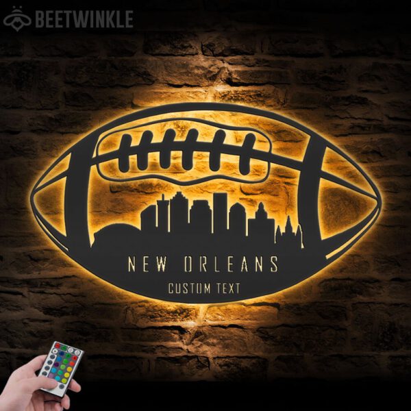 Custom-New-Orleans-Skyline-American-Football-Metal-Wall-Art-LED-Light-3