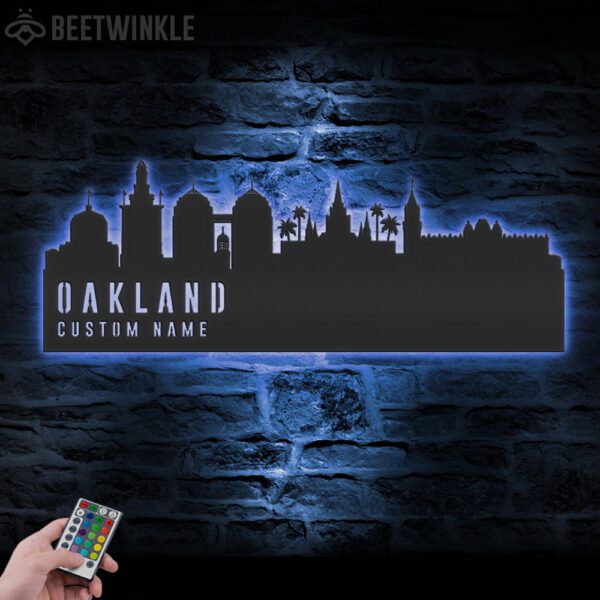 Custom-Oakland-Skyline-Metal-Wall-Art-LED-Light-5