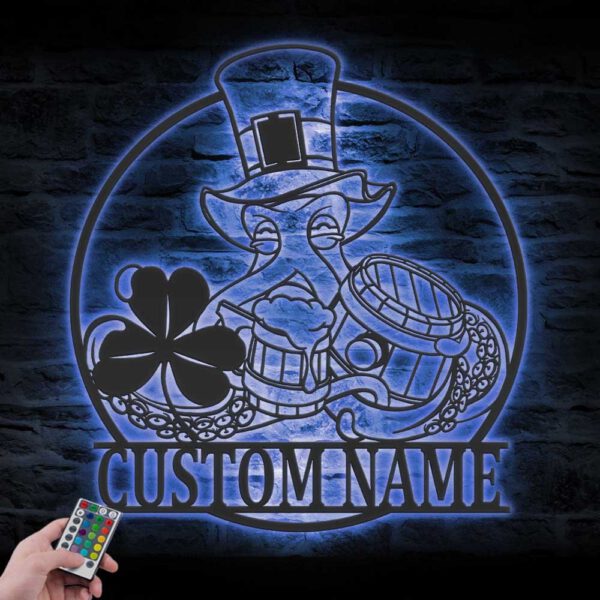 Custom-Octopus-Beer-Bar-Pub-Shamrock-Metal-Wall-Art-LED-Light-6