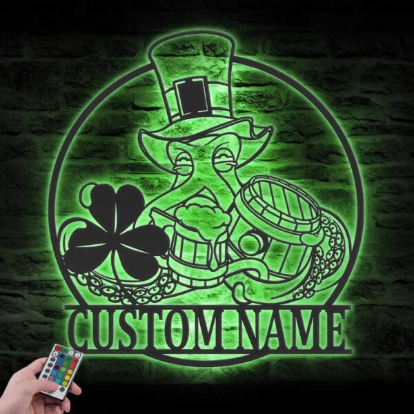 Custom-Octopus-Beer-Bar-Pub-Shamrock-Metal-Wall-Art-LED-Light-7