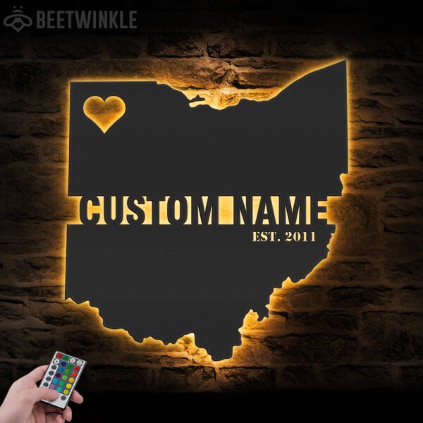 Custom-Ohio-Map-Metal-Wall-Art-LED-Light