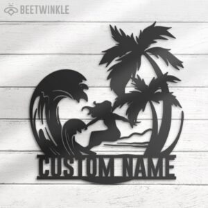 Custom-Palm-Tree-Wave-Girl-Surfing-Metal-Wall-Art-LED-Light-2