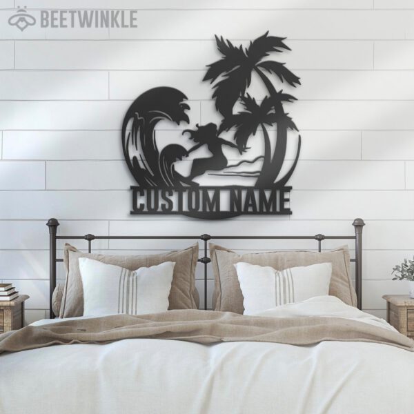 Custom-Palm-Tree-Wave-Girl-Surfing-Metal-Wall-Art-LED-Light-3