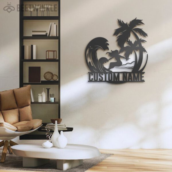 Custom-Palm-Tree-Wave-Girl-Surfing-Metal-Wall-Art-LED-Light-5